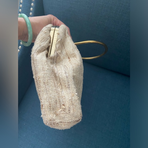 Vintage Tweed Gold Framed Top Handle Tan/Creams Handbag - Picture 8 of 14